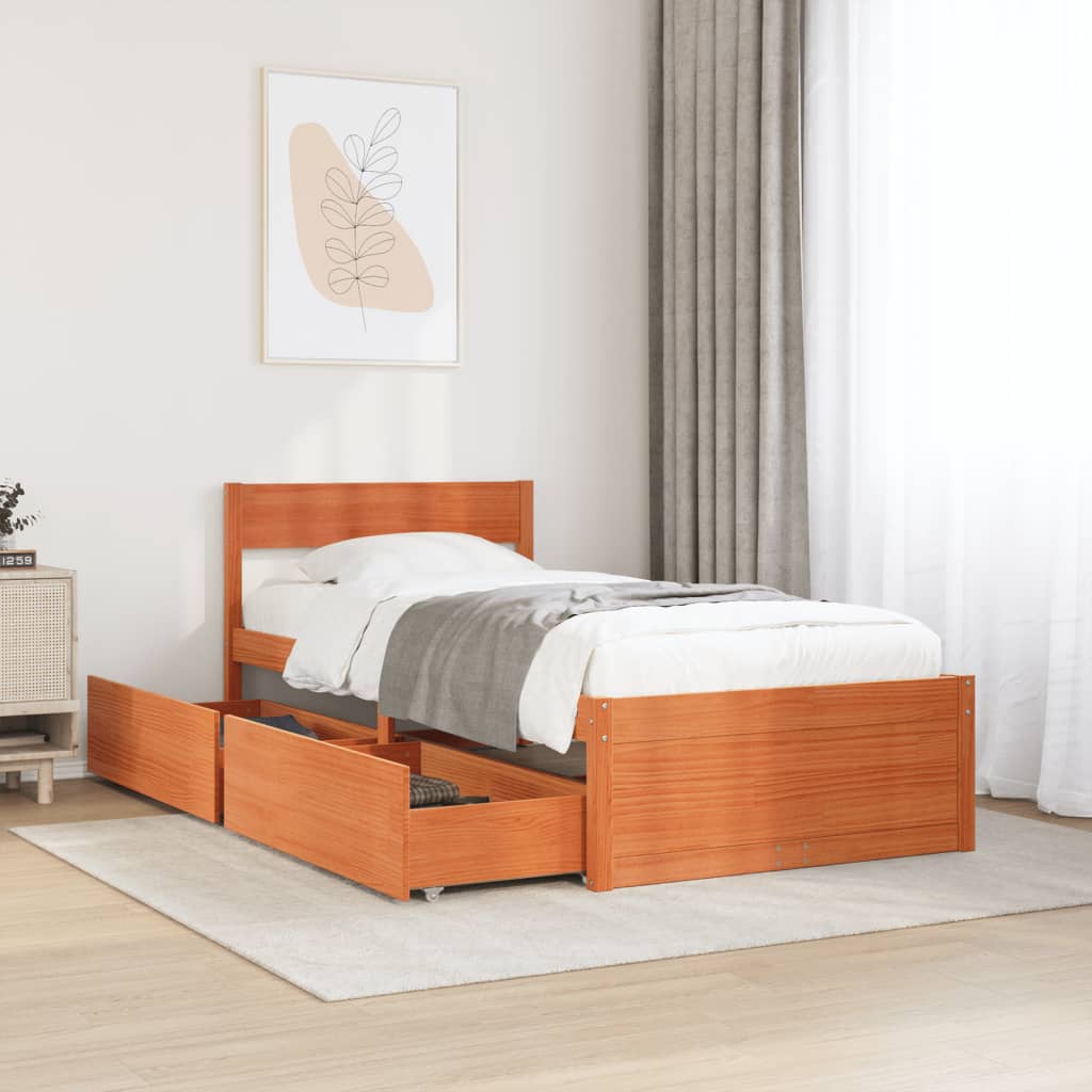 Bed Frame without Mattress Wax Brown 90x200 cm Solid Wood Pine